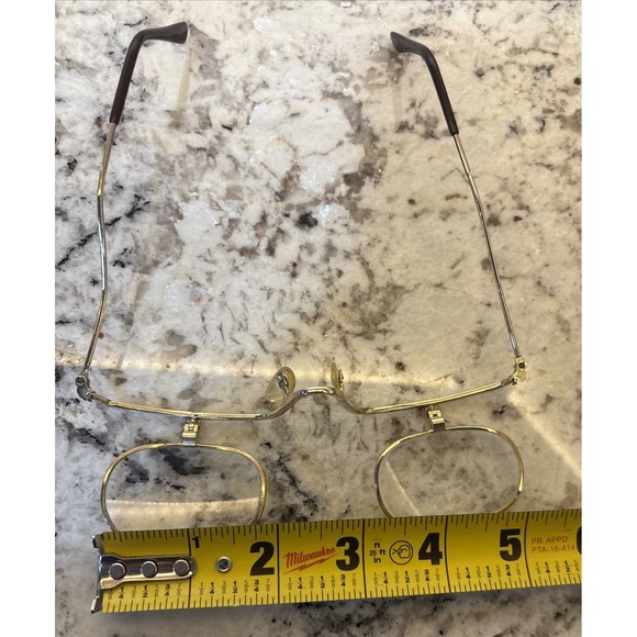 Vintage Reading Glasses Flip Down Lenses Gold Tone Metal 1960s Steampunk - Picture 10 of 11